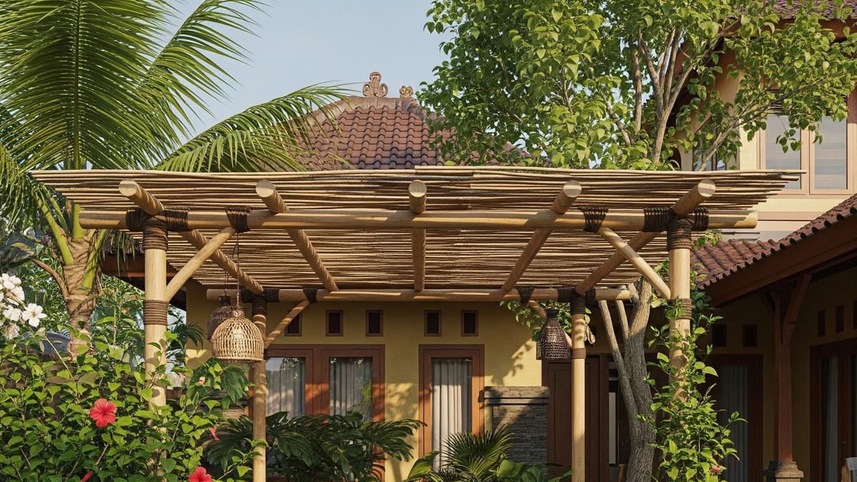 8 Inspirasi Area Duduk Outdoor di Halaman Belakang dengan Pergola dan Tanaman Hias yang Minimalis