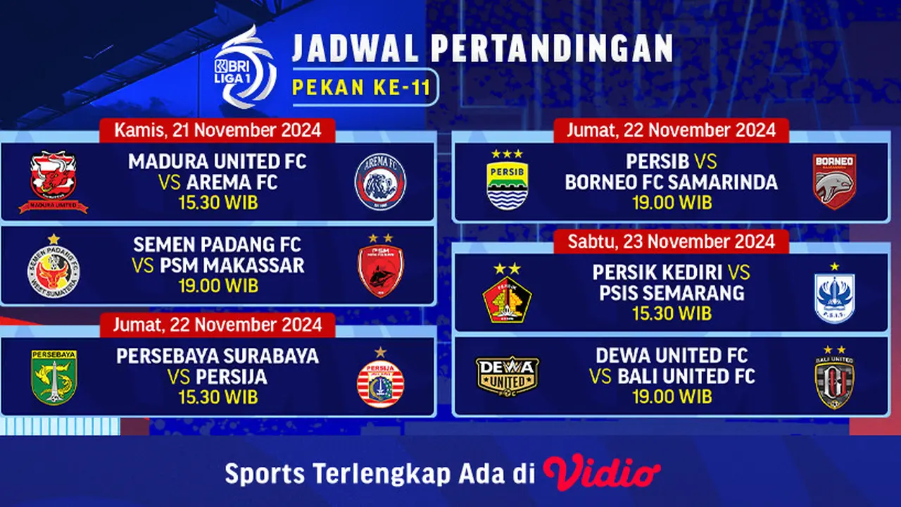 Jadwal BRI Liga 1 2024/2025 Matchweek 11