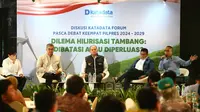 Perwakilan tiga tim pasangan capres dan cawapres 2024&ndash;2029 menghadiri diskusi Katadata Forum bertajuk "Dilema Hilirisasi Tambang: Dibatasi atau Diperluas?" di Ballroom Hotel Aone, Jakarta Pusat, Kamis (25/1/2024). (Ist)