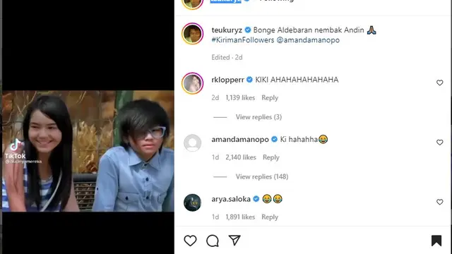 Aldy Maldini disebut mirip Bonge oleh Kiki eks CJR (Foto: Instagram teukuryz)