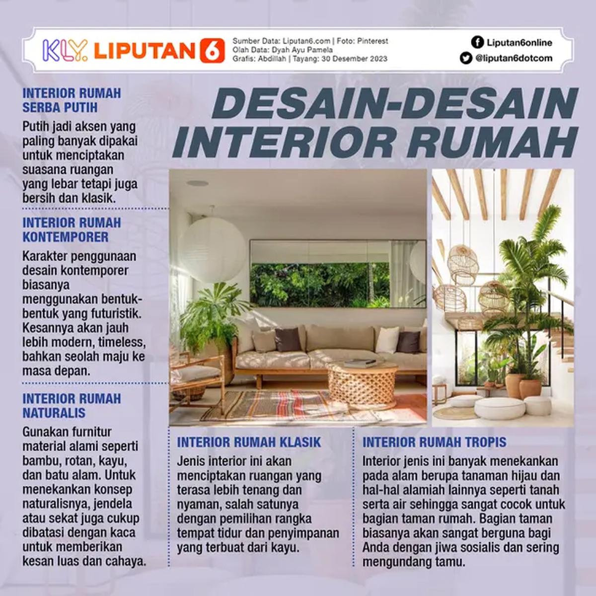Infografis desain-desain interior rumah yang bisa menjadi ide untuk menata kembali rumah Anda. (Dok: Liputan6/Abdillah)