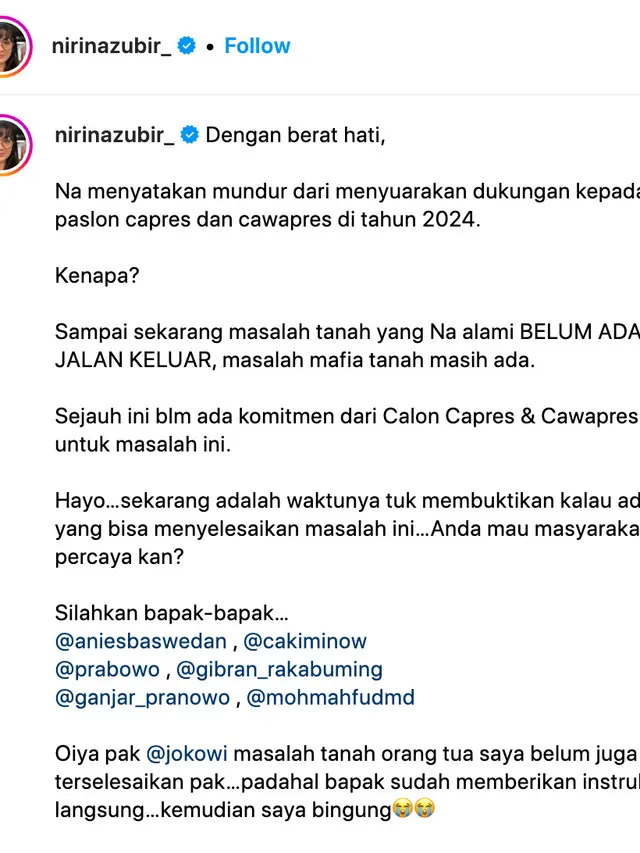 Unggahan Nirina Zubir. (Foto: Dok. Instagram @nirinazubir_)