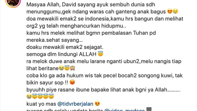Pesan Inul Daratista untuk David Ozora. (Foto: Dok. Instagram @inul.d)