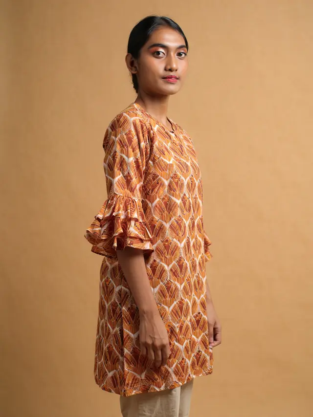 Tunik Batik Lengan Kerut Motif Earth Tone