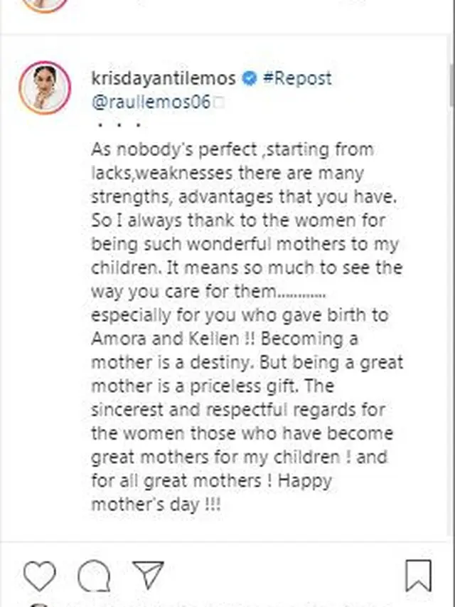 Tulisan Raul Lemos diunggah ulang oleh Krisdayanti. (Dok. Instagram krisdayantilemos)