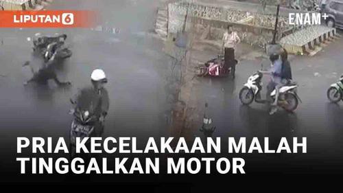 VIDEO: Viral Pria Kecelakaan Malah Tinggalkan Motornya di Tengah Jalan
