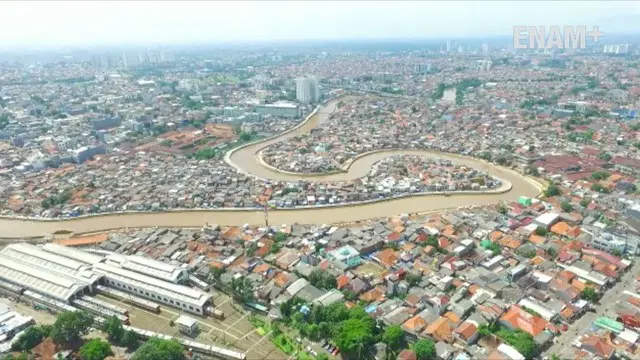 Beginilah pantauan udara banjir Jakarta yang melanda kawasan Bukit Duri Jakarta Selatan, setelah Selasa malam diguyur hujan.