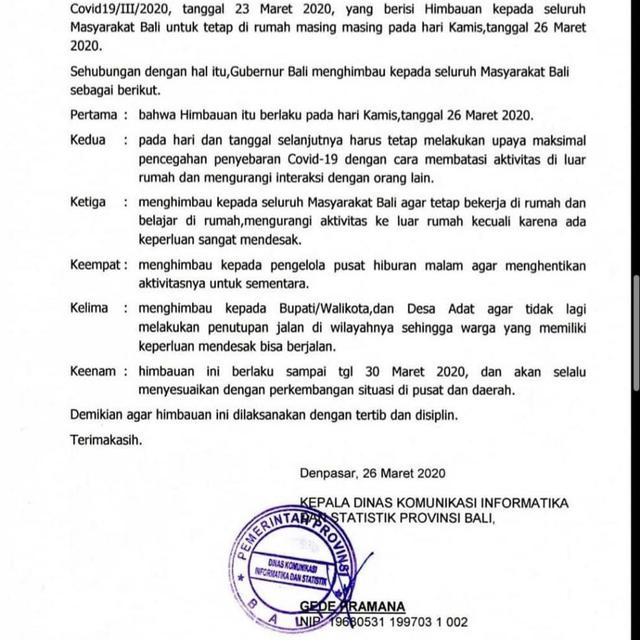 Bali Perpanjang Imbauan Warga Tak Keluar Rumah Hingga 30 Maret Regional Liputan6 Com