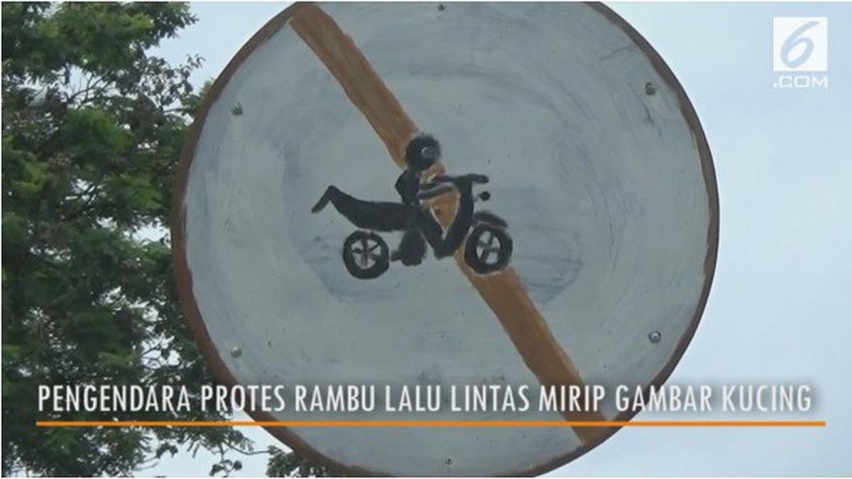 VIDEO: Gambar di Rambu Mirip Kucing, Pengendara Protes