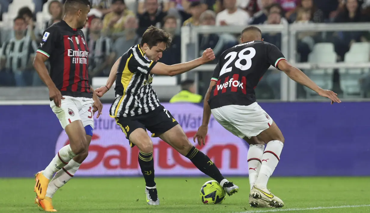 AC Milan berhasil menang melawan tuan rumah Juventus dengan skor 1-0. (Tano Pecoraro/LaPresse via AP)