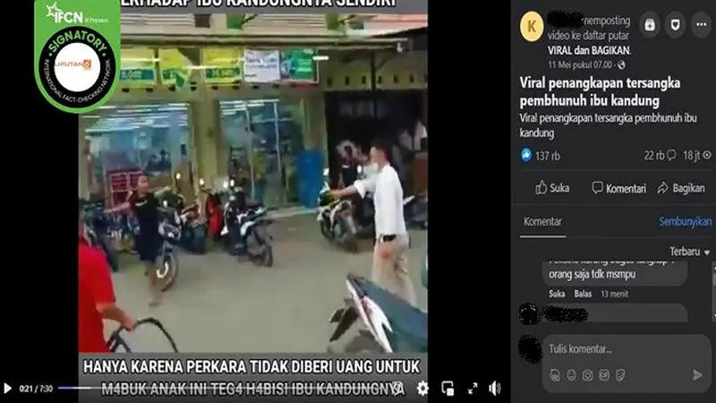 Gambar Tangkapan Layar Video yang Diklaim Penangkapan Tersangka Pembunuh Ibu Kandung (sumber: Facebook).