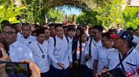 Salah satu kandidat Ketua Umum Partai Solidaritas Indonesia (PSI) Kaesang Pangarep berjalan kaki menuju Kongres PSI di Graha Saba Buana, Sabtu (19/7/2025). (Foto: Liputan6.com/Fajar Abrori).