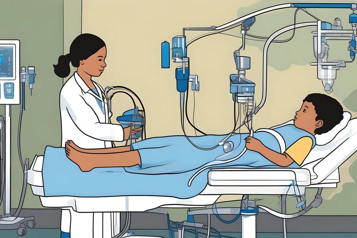 Ilustrasi Bocil Cuci Darah di Rumah Sakit Gara-Gara Penyakit Gagal Ginjal by AI