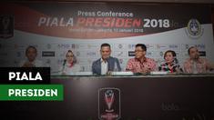 Berita video konferensi pers Piala Presiden 2018 yang siap menghibur masyarakat Indonesia yang akan dimulai pada 16 Januari 2018.
