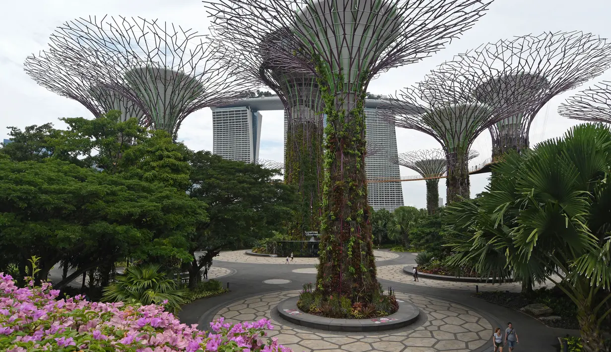 Seorang wanita mengunjungi Marina Bay di Singapura pada 6 Maret 2020. Tempat-tempat wisata utama di Singapura sepi dari turis di tengah epidemi virus corona COVID-19. (Xinhua/Then Chih Wey)