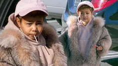 North West, putri kecil pasangan Kanye West dan Kim Kardashian tampil modis dengan mantel bulu saat menghabiskan waktu bersama sepupu-sepupunya dan juga Kourtney Kardashian di kawasan Los Angeles, Selasa (29/12). (mirror.co.uk)