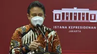Menteri Kesehatan RI Budi Gunadi Sadikin memberikan keterangan pers usai Rapat Terbatas Evaluasi PPKM di Kantor Presiden Jakarta pada Senin, 3 Januari 2022. (Dok Sekretariat Kabinet RI)