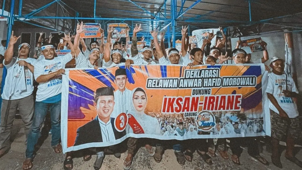 Dukungan untuk pasangan calon bupati dan wakil bupati Morowali nomor urut 3, Iksan Baharuddin Abdul Rauf-Iriane Iliyas semakin menguat. Kali ini ratusan Relawan Anwar Hafid Morowali menyatakan bergabung menjadi Relawan Iklas Juara (Istimewa)