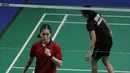 Pebulutangkis Thailand, Busanan Ongbumrungpan, merayakan kemenangan melawan Fitriani pada final beregu putri SEA Games 2019 di Muntinlupa Sports Complex, Manila, Selasa (3/12). Kalah 1-3, Indonesia hanya meraih perak. (Bola.com/M Iqbal Ichsan)