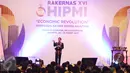 Presiden Jokowi menyampaiakn pidato dalam Rakernas BPP Hipmi dan Peluncuran "Hipmi Go to School 2017 di Jakarta, Senin (27/3). (Liputan6.com/Angga Yuniar)