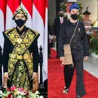Presiden Jokowi giat mempromosikan kebudayaan daerah untuk menumbuhkan rasa cinta terhadap Tanah Air. Salah satu caranya dengan memakai baju tradisional. Berikut deretan potret penampilannya. (Instagram/Jokowi).