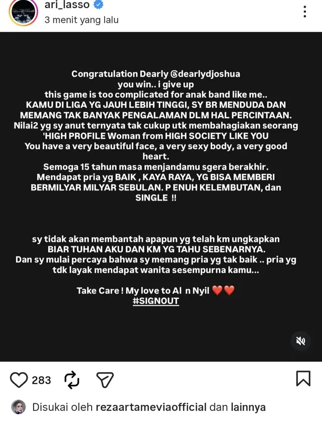 Unggahan Ari Lasso. (Foto: Dok. Instagram @ari_lasso)