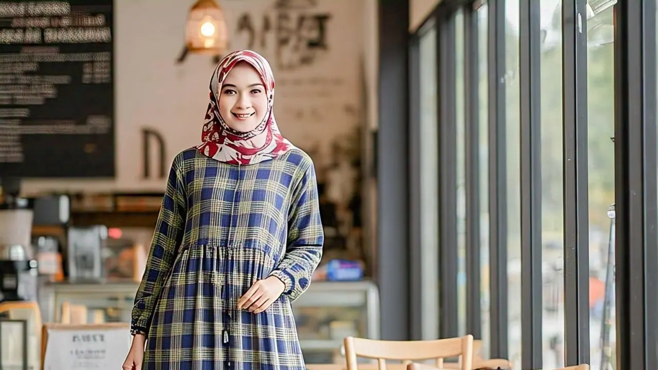 Outfit Gamis Kotak-Kotak Kombinasi Polos dan Tips Memilihnya/viaGPT