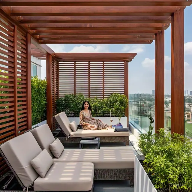 Teras Rooftop dengan Pergola