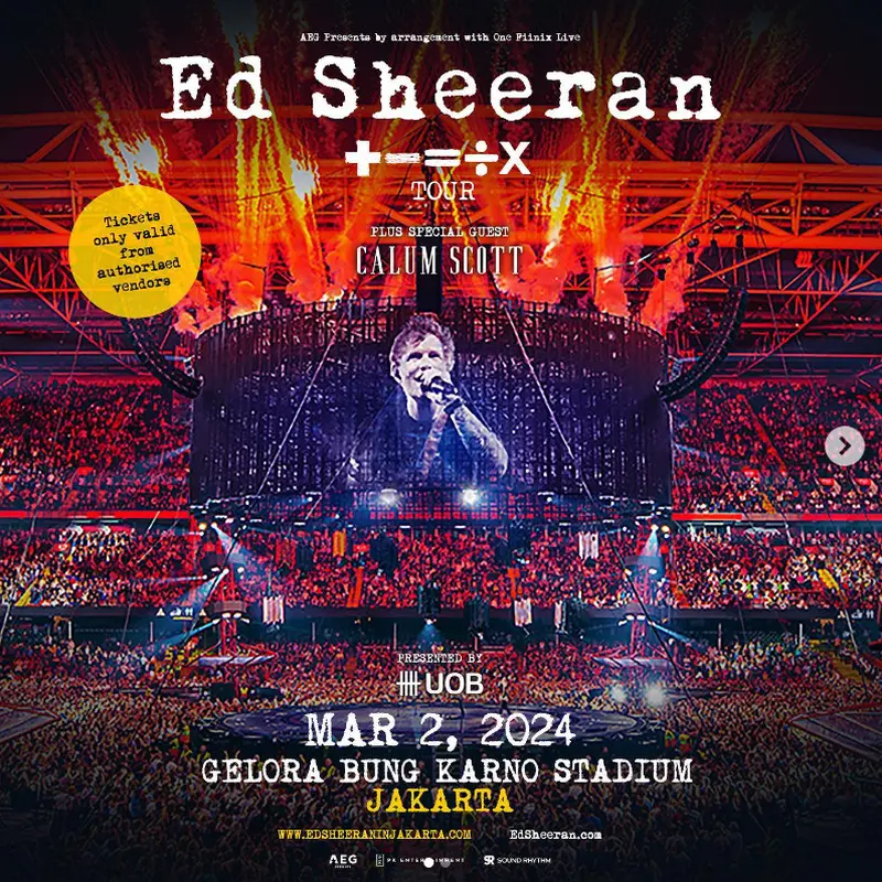 Ed Sheeran akan konser di Stadion Gelora Bung Karno pada 2 Maret 2024. (Foto: instagram@pkentertainment.id)