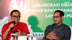 CEO Go-Jek Nadiem Makarim dan Bupati Banyuwangi Abdullah Azwar Anas dalam konferensi pers Kolaborasi Go-Jek dengan Pemkab Banyuwangi di Jakarta, Rabu (15/11). Go-Jek memperluas kerja sama dengan Pemkab Banyuwangi. (Liputan6.com/Angga Yuniar)