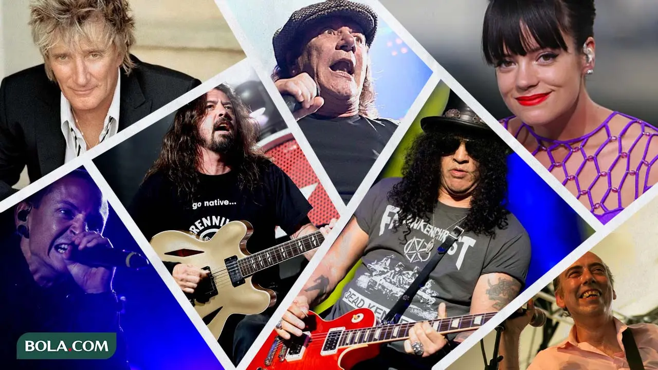 Ilustrasi - Dave Grohl, Rod Stewart, Chester Bennington, Brian Johnson (ACDC), Lily Allen, Mick Jones (The Clash), Slash