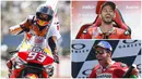 Pembalap Repsol Honda, Marc Marquez, kalah dalam duel dengan Maverick Vinales pada MotoGP Belanda. Meski kalah, Marquez justru tetap kukuh di puncak klasemen MotoGP 2019. (Foto Kolase AFP)