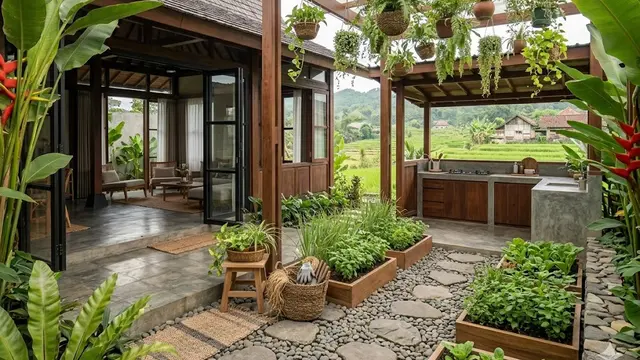 Rumah Kampung Modern dengan Dapur Terbuka Dekat Taman