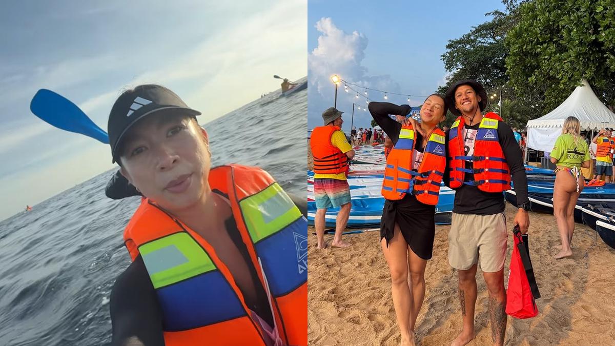 7 Aksi Jennifer Bachdim Canoeing dari Sanur ke Nusa Dua, Dayung 14 Km di Laut