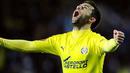 Selebrasi gol striker Villarreal asal Italia Giuseppe Rossi ke gawang Twente di leg pertama perempat final Europa League yang digelar di EL Madrigal, 7 April 2011. AFP PHOTO / JOSE JORDAN 