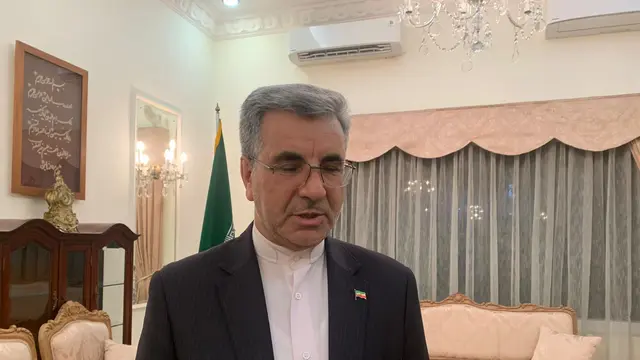 Kuasa Usaha Kedutaan Besar Iran untuk Indonesia Mahdi Rounagh dalam acara media briefing dan Buka Puasa Bersama pada Kamis (13/4/2023). (Liputan6/Benedikta Miranti)