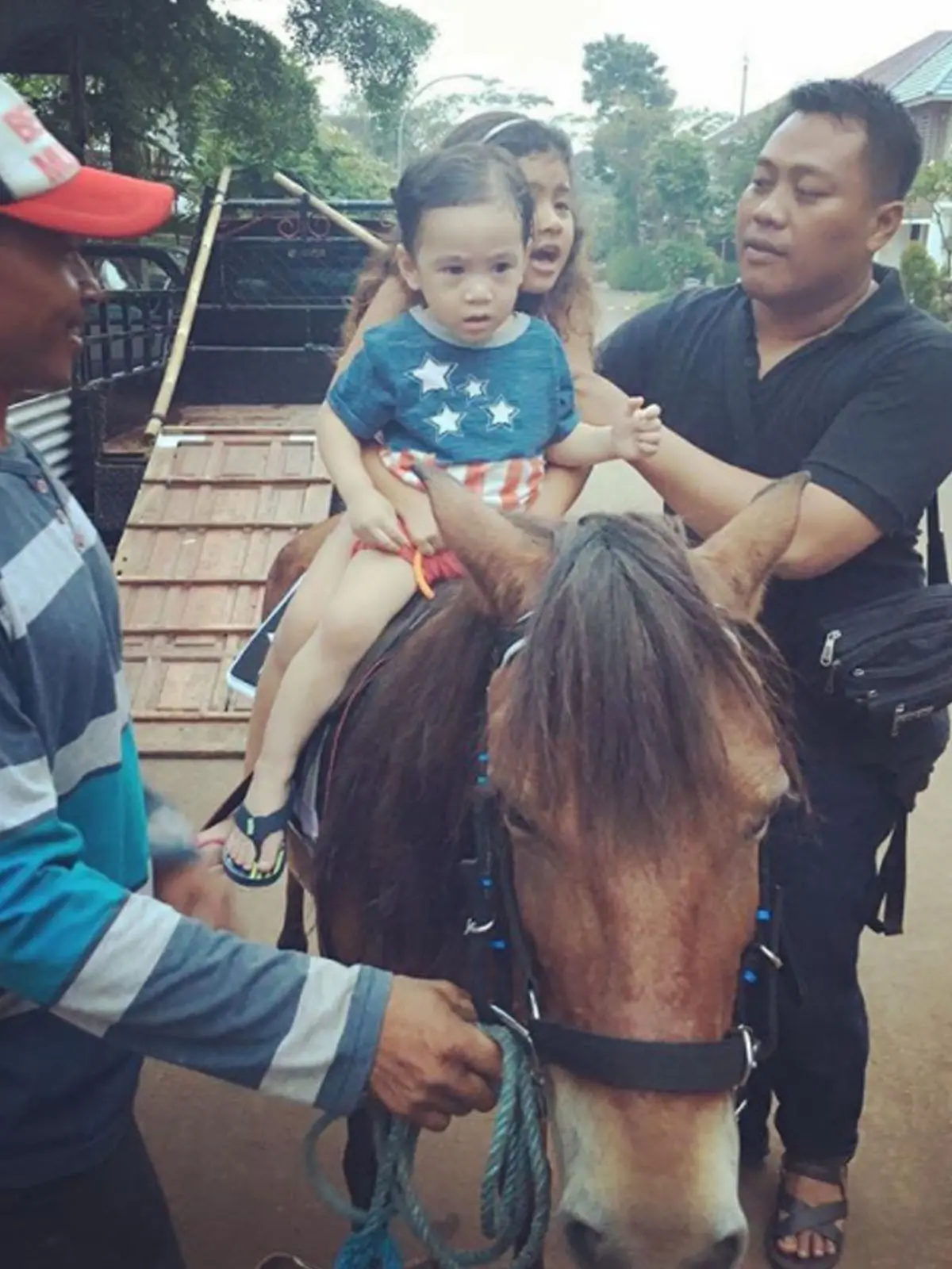 Putra Raffi Ahmad dan Nagita Slavina, Rafathar menaiki kuda poini yang merupakan hadiah dari sang nenek, Rieta Amalia. (Instagram)