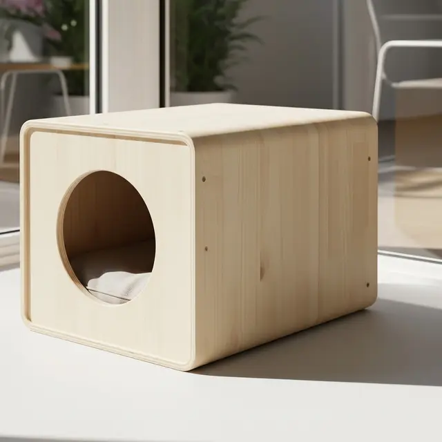 Ide Rumah Kucing dari Peti Kayu Bekas (AI Generated)