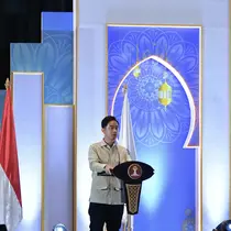 Wakil Presiden (Wapres) Gibran Rakabuming Raka mengajak anak-muda Indonesia untuk bergabung dengan Himpunan Pengusaha Muda Indonesia (HIPMI). (Radityo).