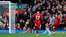 Gol Mohamed Salah tersebut menjadi istimewa karena Liverpool bangkit dari ketertinggalan 0-1 sejak gol Ferdi Kadioglu di menit ke-14. Adapun gol penyama kedudukan dicetak oleh Cody Gakpo di menit ke-72. (AFP/Darren Staples)