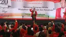 Ketua umum baru PKPI, Diaz Hendropriyono memberikan sambutan pada penutupan kongres luar biasa PKPI di Jakarta, Senin (14/5). Diaz terpilih secara aklamasi sebagai Ketua Umum PKPI menggantikan sang ayah, AM Hendropriyono. (Liputan6.com/Angga Yuniar)