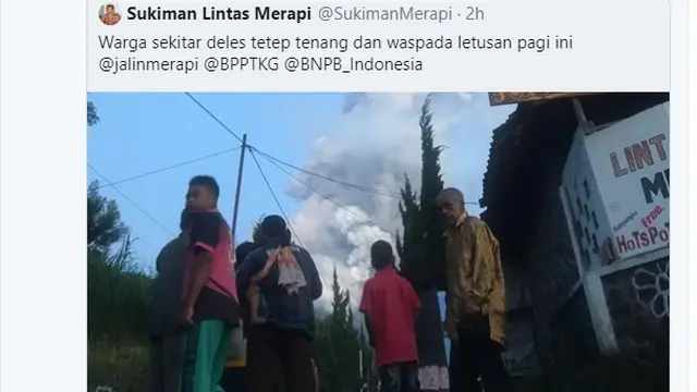 Suasana Gunung Merapi usai erupsi dan menumpahkan kolom abu setinggi 6.000 meter (Foto: twitter BPPTKG)