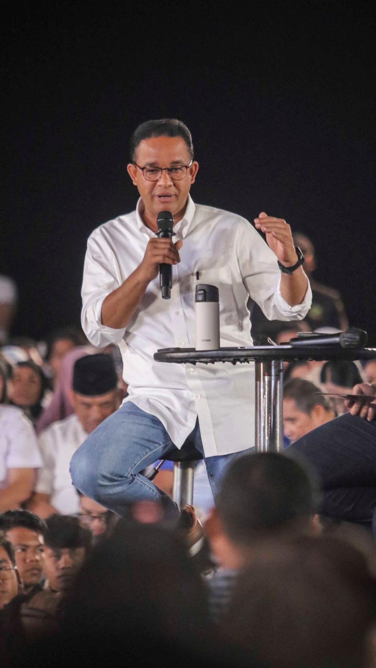 Anies juga bicara kesejahteraan Ojol dan perlunya keterbukaan sistem bagi hasil dengan pelaku usaha, mengingat menurutnya 4 juta penduduk Indonesia menginginkan kesejahteraan.<br>(Foto Liputan6.com / Angga Yuniar)<br>