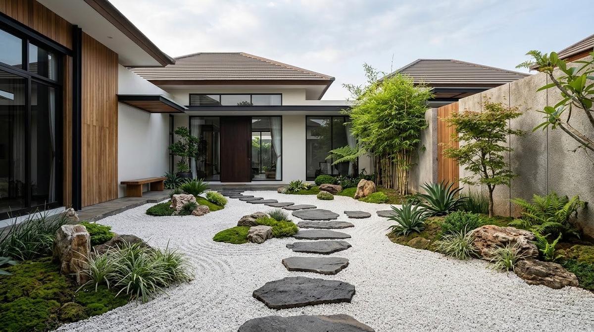 Desain Taman Kering Gaya Zen Modern untuk Rumah Minimalis/AI Generated