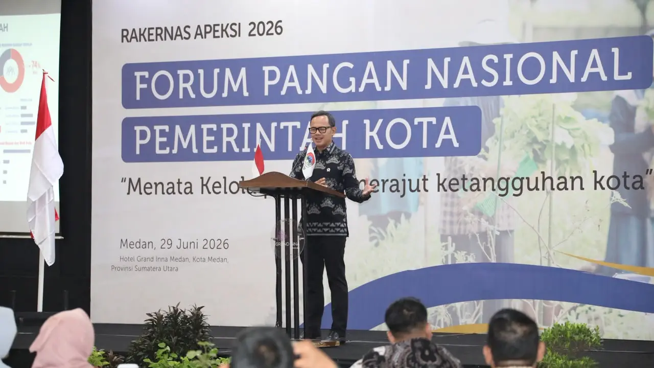 Wakil Menteri Dalam Negeri (Wamendagri) Bima Arya Sugiarto dalam Forum Pangan Nasional Pemerintah Kota 2026 yang diselenggarakan di Hotel Grand Inna, Kota Medan, Sumatera Utara, Senin (29/6/2026) (Istimewa)