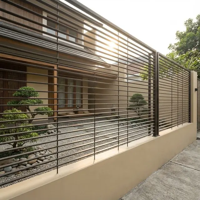 Model Pagar Rumah dengan Kombinasi Tembok Rendah dan Besi Tipis