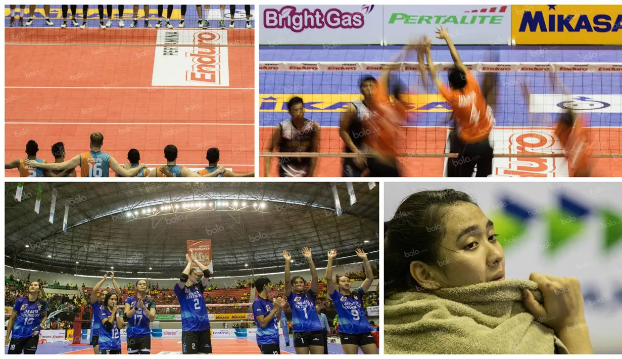 10 foto terbaik babak final four seri kedua Proliga 2016 diwarnai ekspresi kelelahan pevoli asal klub Jakarta Elektrik PLN, Yolla Yuliana dan juga smash kapten Samator Surabaya, Mahfud Nurcahyadi.(Bola.com/Vitalis Yogi Trisna)