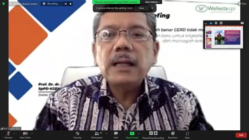 Dekan FKUI Prof Dr dr Ari Fahrial Syam saat mengisi virtual media briefing soal GERD.