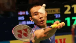 Lee Chong Wei saat melawan Jan O Jorgensen pada final tunggal putra BCA Indonesia Open 2016 di Istora Gelora Bung Karno, Senayan, Jakarta, Minggu (5/6/2016). (Bola.com/Nicklas Hanoatubun)