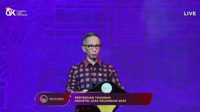Ketua Dewan Komisioner Otoritas Jasa Keuangan Mahendra Siregar  dalam Pertemuan Tahunan Industri Jasa Keuangan 2023, Senin (6/2/2023).